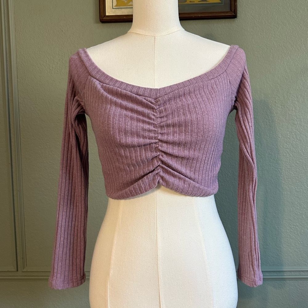 A&G Women's Ribbed Mauve Long Sleeve Crop Top